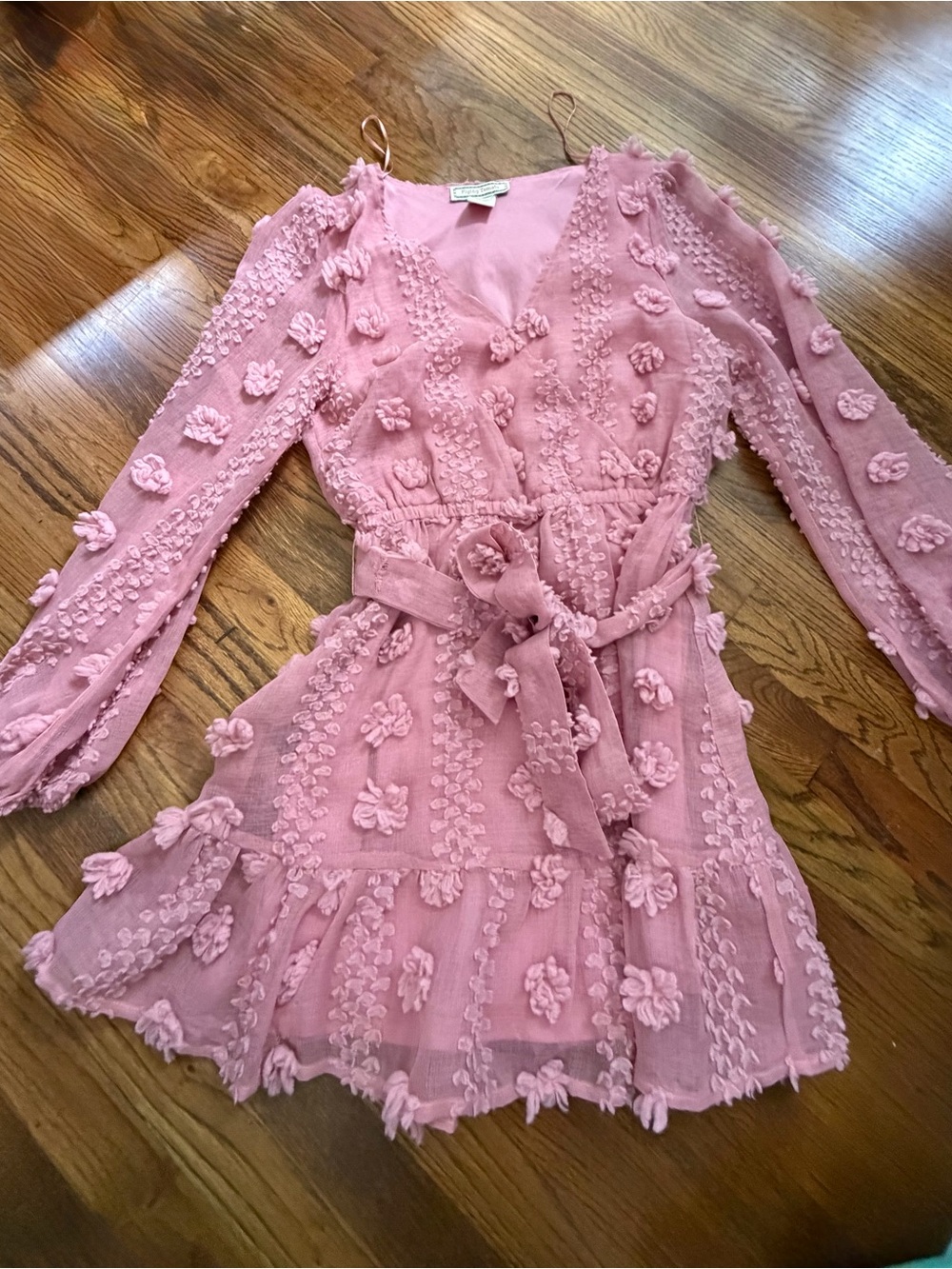 *Flying Tomato Pink Textured Floral Tie-Waist Dress